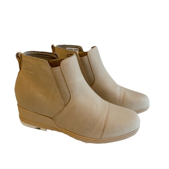 New Sorel Sand Waterproof Leather Wedge Chelsea Booties size 10.5 - Picture 1 of 14